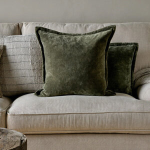 Nkuku Pilani Velvet & Linen Cushion Cover Moss 50x50cm